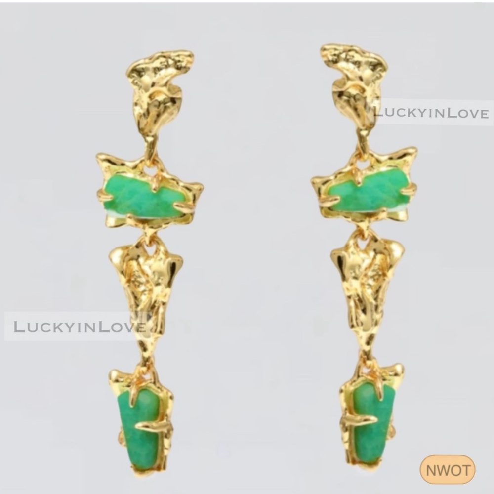 ALEXIS BITTAR • Crumpled Mosaic Emerald Green Color Post Earrings